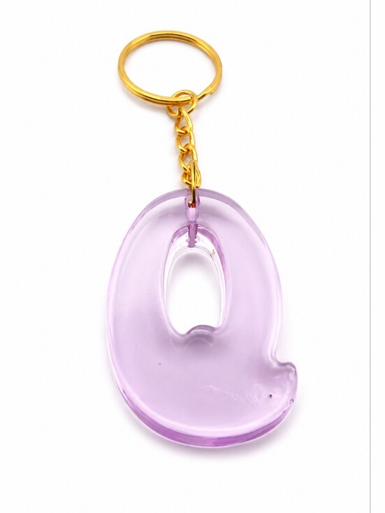 Handmade Accessories - Y2K Purple Clear Resin Initial Q Keychain Bag Charm